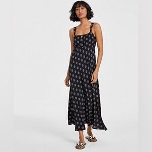 On 34th Geometric Floral Print‎ Midi Dress Black Cream Size Large